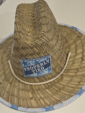 Properly Tied Kids Straw Sun Hat - Blue Trim